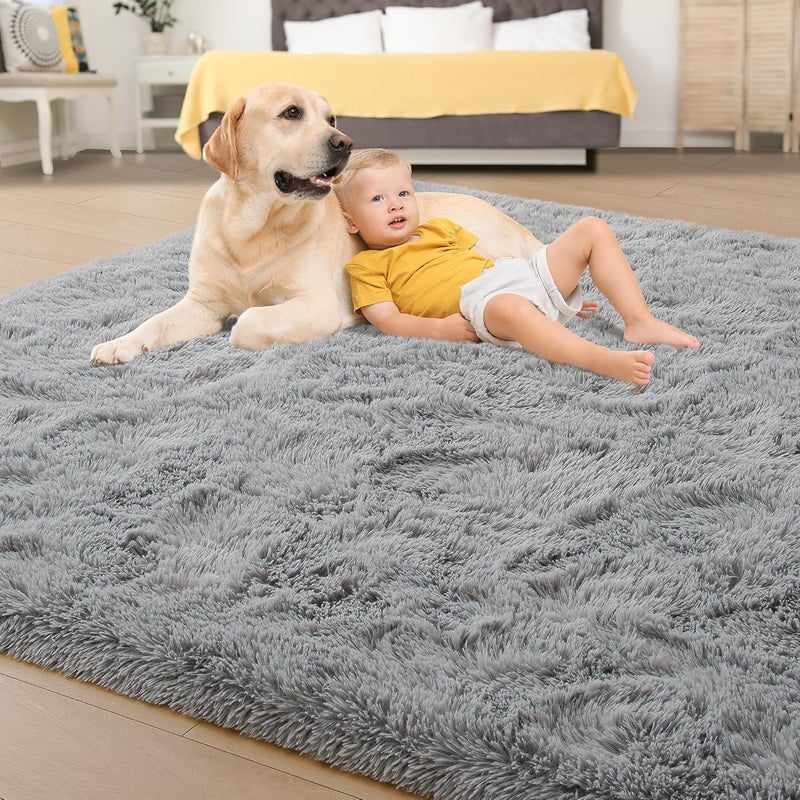 Tepook Super Soft Fluffy Rug for Bedroom, Modern Shaggy Fuzzy Kids Rugs for Living Room, Plush Indoor Nursery Home Decor Dorm Carpet with Non-Slip Bottom, Grey, 2 X 3 Feet - Image 4